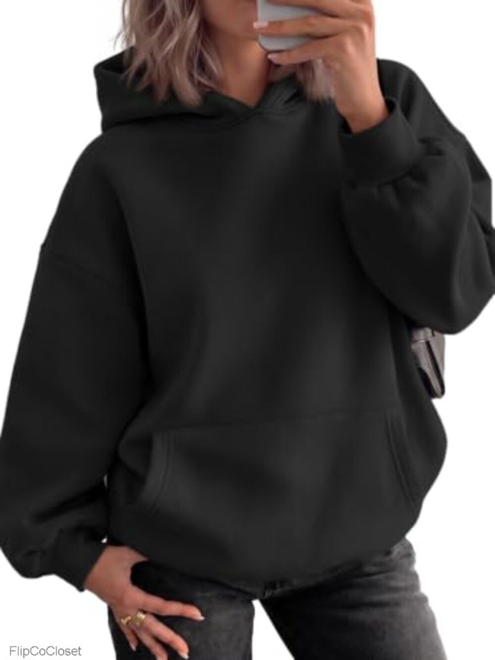 Oversized Microfleece Lined Hoodie Drop Shoulder Kangaroo Pocket